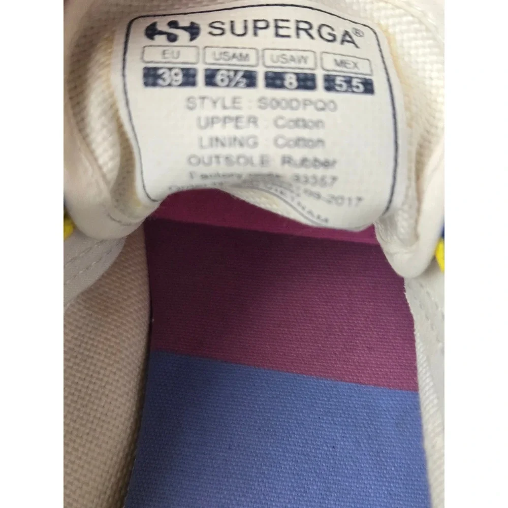 Superga 2750 Cotu White Rainbow Lace Striped Sole Sneakers‎  Womens 8